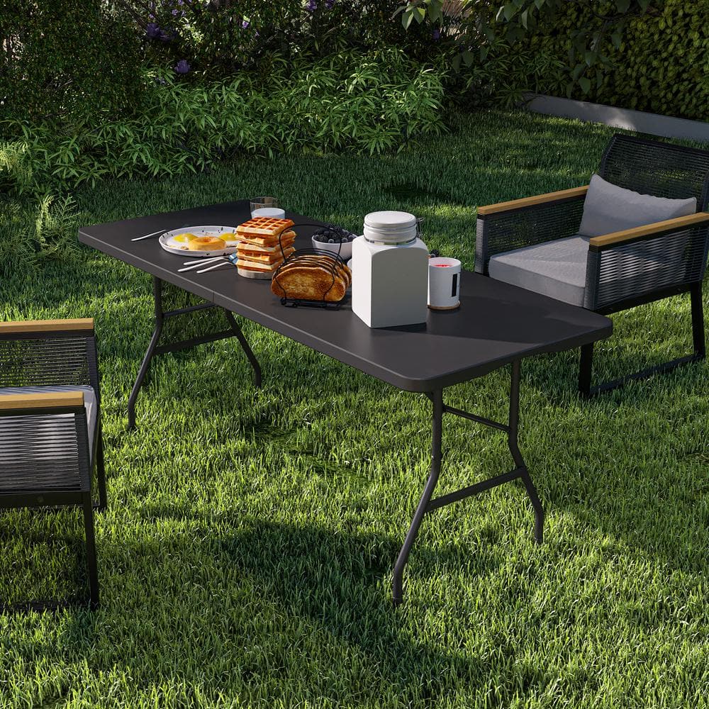 Dextrus 6ft Black Plastic Folding Picnic Table with Metal Frame