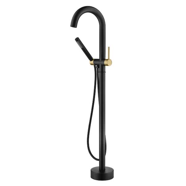 Modern Single-Handle Freestanding Tub Faucet with Hand Shower in. Black and Gold
