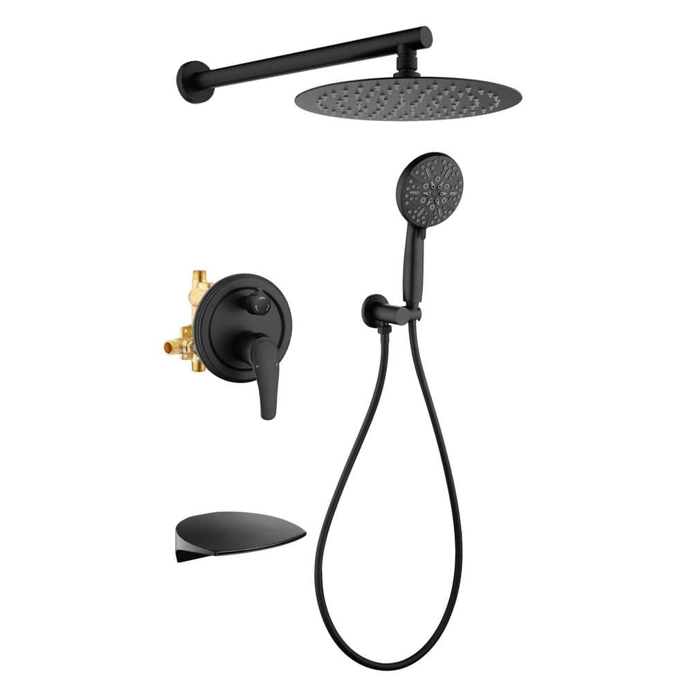 Rain Single Handle 7-Spray Tub Shower Faucet Handheld Combo with Valve 1.8 GPM 10 in. Adjustable Head in Black price history on PriceWatchPro
