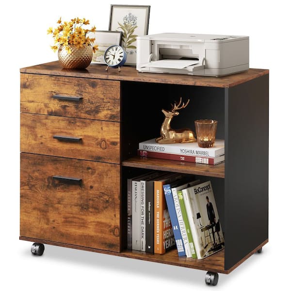 Ahfiwaso 3 Drawer Wood Lateral File Cabinet Printer Stand with