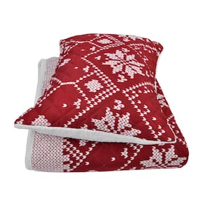 Red Fair Isle 3-Piece Polyester Sherpa Back King Quilt Set