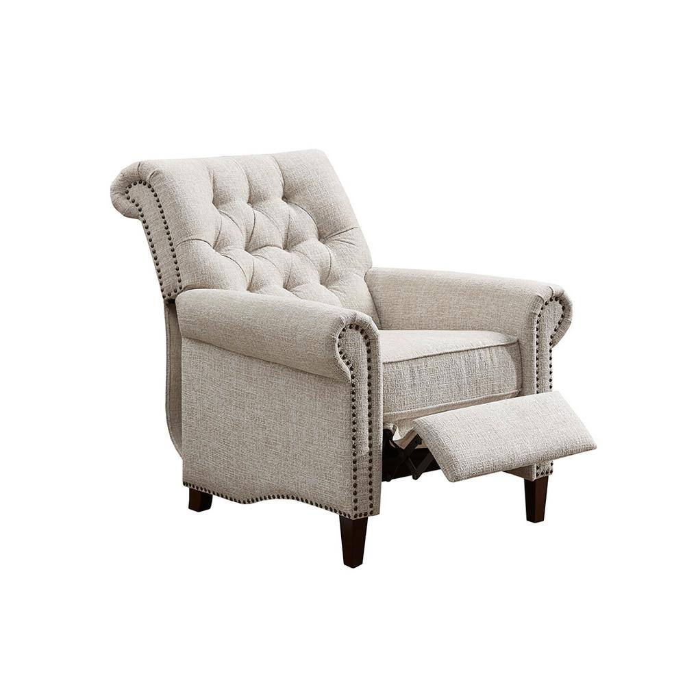 Elegant Cream Transitional Push Back Recliner with Tufted Back