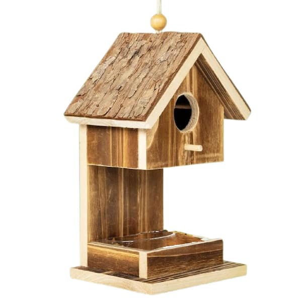Brown Hummingbird Feeders 1-Bird Feeder Capacity Bird House Outside Hanging Small Natural Wood Birdhouse