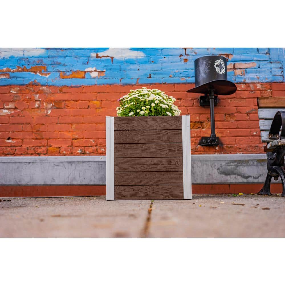 Urbana 22" Espresso Brown Embossed Vinyl Cube Planter