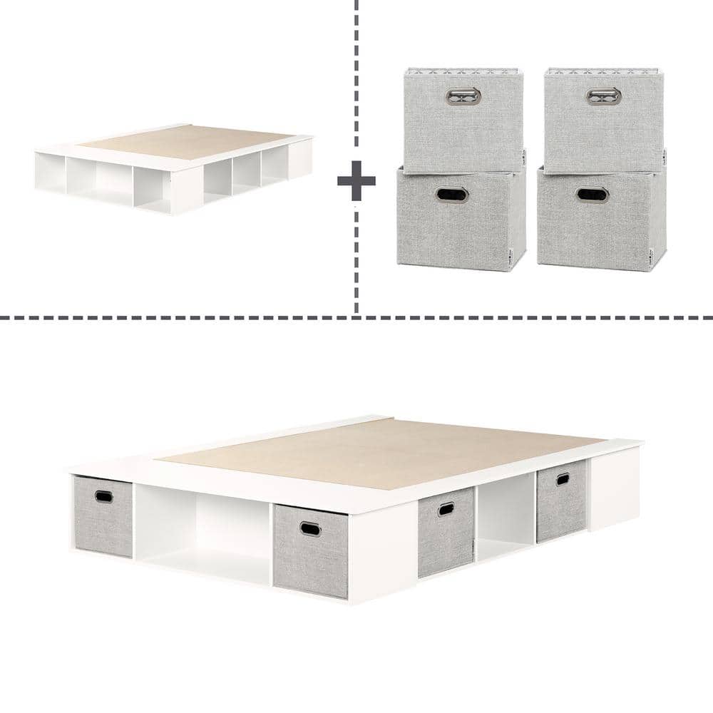 Full Oak Upholstered Storage Platform Bed with Headboard