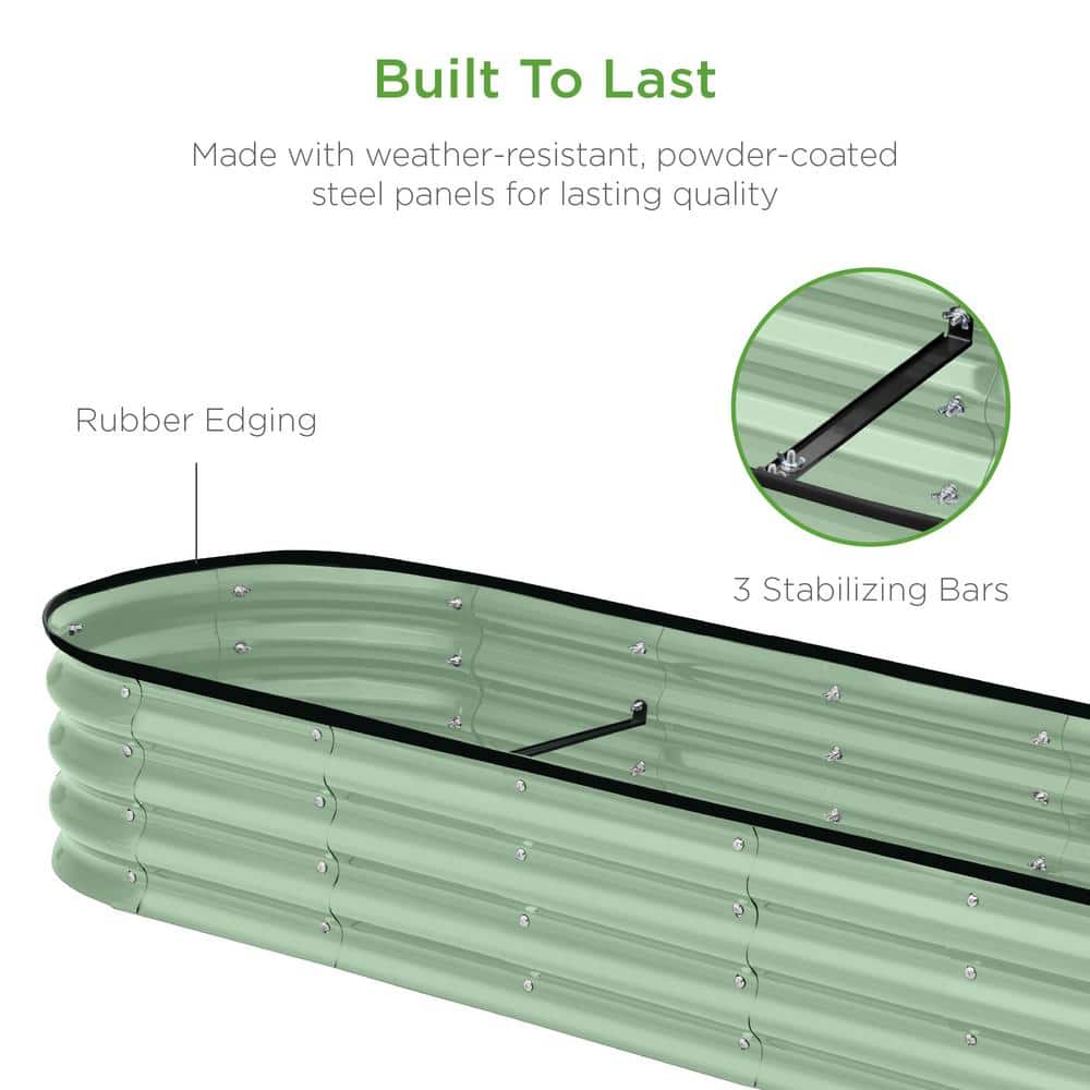 Sage Green 8x2x1ft Metal Oval Raised Garden Bed Planter
