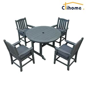 5-Piece HDPE Round Table Outdoor Dining Set with Cushions