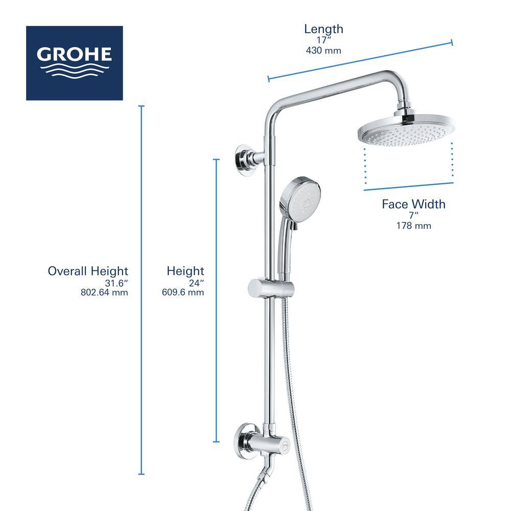 Chrome Dual Shower Head with Handheld and Adjustable Rail