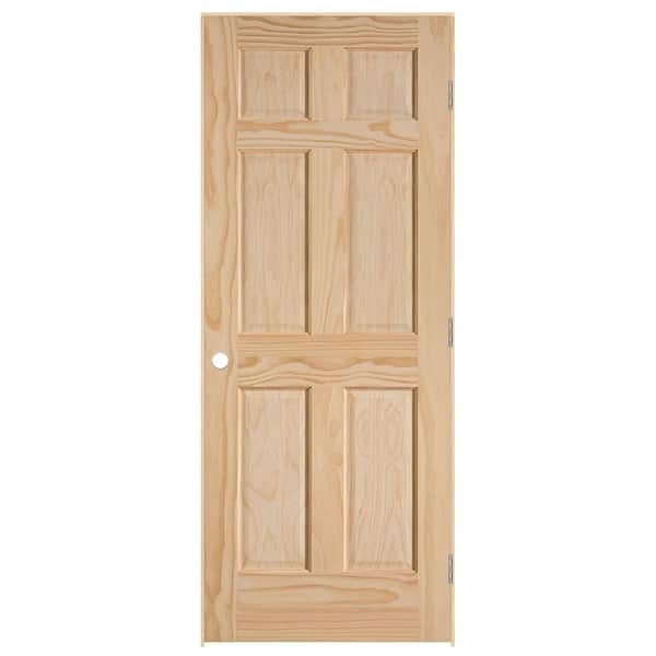Masonite 36 in. x 80 in. Left-Handed Smooth 6-Panel Solid Core Unfinished Pine Single Prehung Interior Door with Flat Jamb