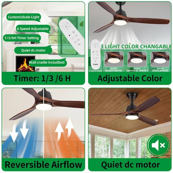 Rustic Series 52 in. Indoor Brown Ceiling Fan Low Profile Farmhouse with LED Light and Remote Included,Downrod Mount