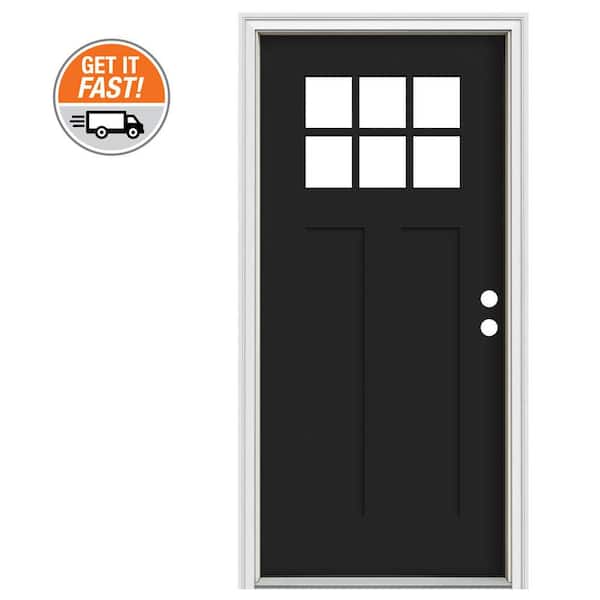 36 in. x 80 in. 2 Panel Left-Hand/Inswing 6 Lite Clear Direct Glaze Black Fiberglass Prehung FrontDoor w/ Black Interior