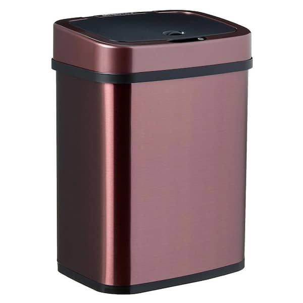 3-Gal Rectangular Stainless Steel Automatic Trash Can with Touchless Infrared Motion Sensor and Black Lid -Burgandy
