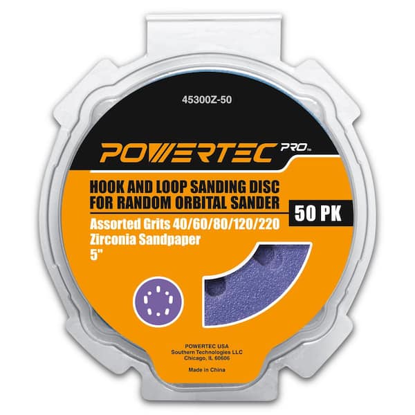 5 in. Sanding Discs Hook and Loop, 40/60/80/120/220 Grits, Zirconia Orbital Sander Sandpaper (50-Pack)