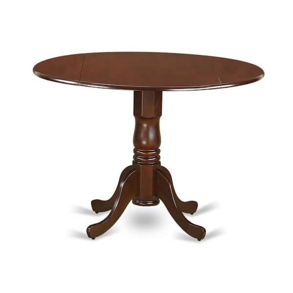 East West Furniture 5-Piece Mahogany Finish Solid Wood Top Dining Table with 4 Upholstered Chairs with Drop Leaf Lattice Back