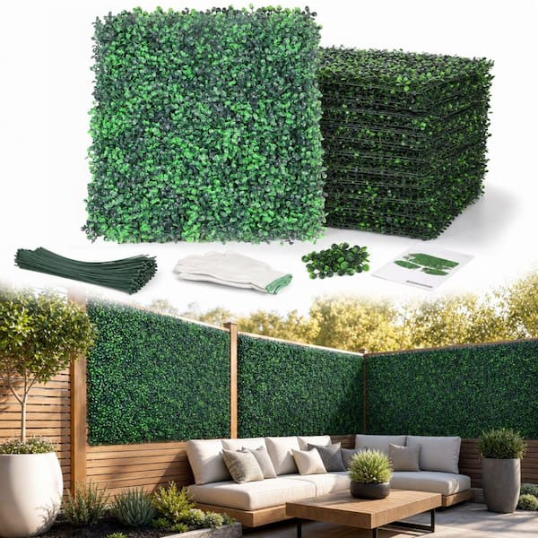20 in. H x 20 in. W Green Indoor, Outdoor Artificial Boxwood Privacy Hedge Wall Panel (24-Pack)