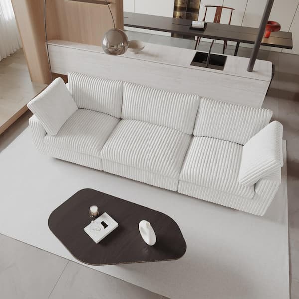 J&E Home 78.74 in. Rabbit Plush Fabric Square Arm 3-Piece L Shaped