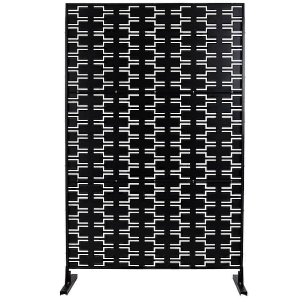 Tidoin 6.3 ft. x 4 ft. Black Steel Freestanding Flat Flat Top Decorative Privacy Screen Metal Fence Panel