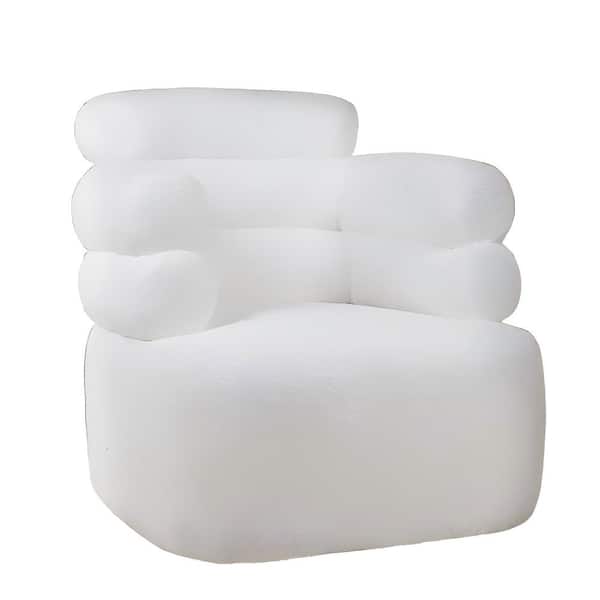 Bestier White Lamb Wool Fabric 360° Swivel Accent Chair with Club Arm Barrel Chair with U-shaped backrest
