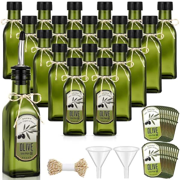 20 Pack 5 oz Mini Glass Olive Oil Bottles with Pourers Caps Sticker Seals and Funnel for Kitchen Use