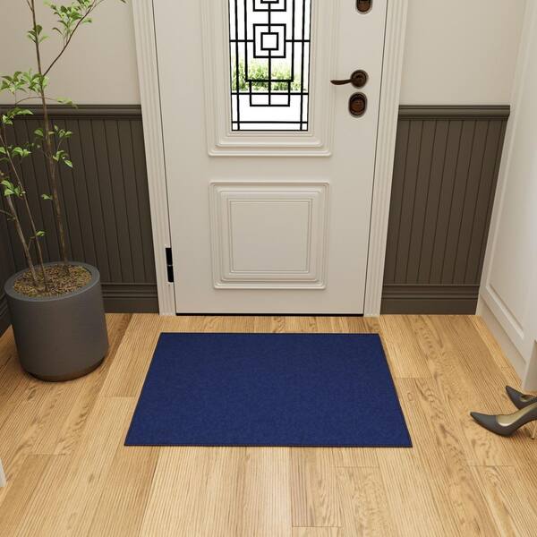 Ottohome Collection Non-Slip Rubberback Modern Solid Design 2x3 Indoor Entryway Mat, 2 ft. 3 in. x 3 ft., Navy