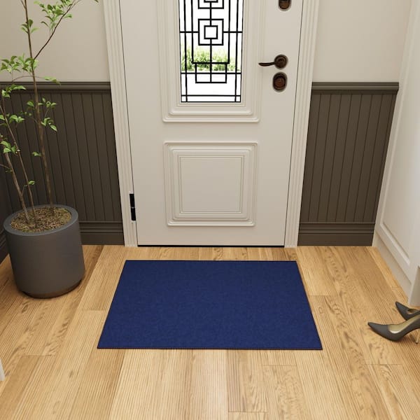 Ottohome Collection Non-Slip Rubberback Modern Solid Design 2x3 Indoor Entryway Mat, 2 ft. 3 in. x 3 ft., Navy