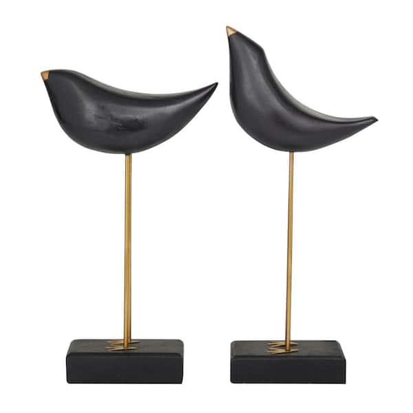 Litton Lane Black Wood Handmade Bird Sculpture (Set of 2) 042456