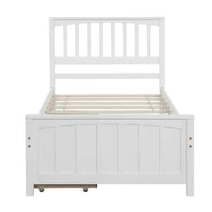 Twin Size White Wood Platform Bed with Two Drawers, Solid Kids Bed Frame with Under Bed Drawers, No Box Spring Needed