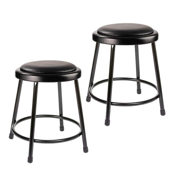HAMPDEN FURNISHINGS Otto 18 in Black Vinyl Padded Stool, Metal Frame, (2-Pack)