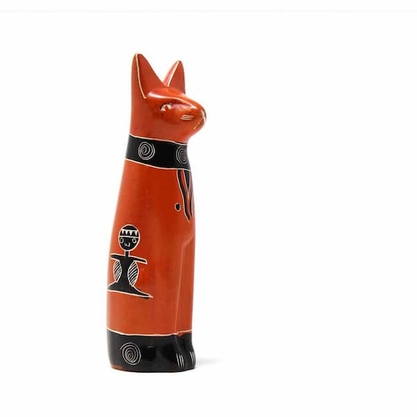 Global Crafts Orange Siting Cat Soapstone Sculpture