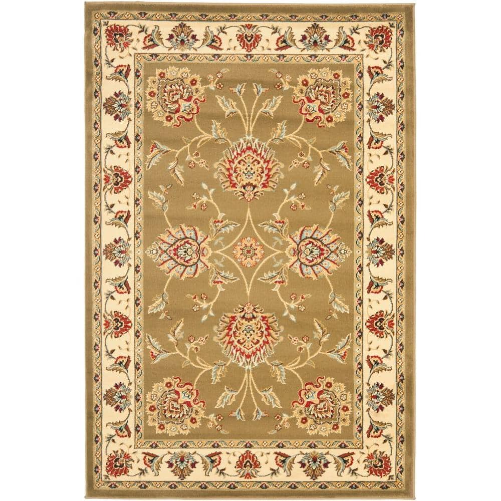 Green and Ivory Floral Synthetic Tufted Area Rug, 12' x 15'