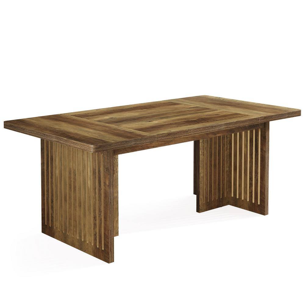 Roesler Farmhouse Brown Wood 63 in. Rectangular Pedestal Dining Table Seats 4