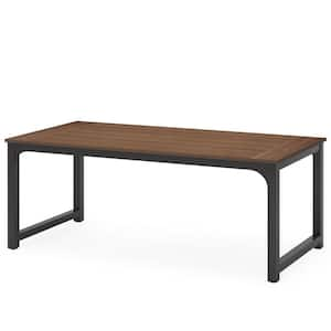 70.9 in. Natural Wood Plastic Composite Computer Desk with WPC Tabletop and Aluminum Frame for Home Office Living Room