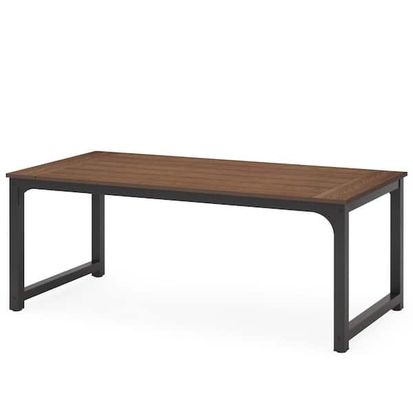 BYBLIGHT 70.9 in. Natural Wood Plastic Composite Computer Desk with WPC Tabletop and Aluminum Frame for Home Office Living Room