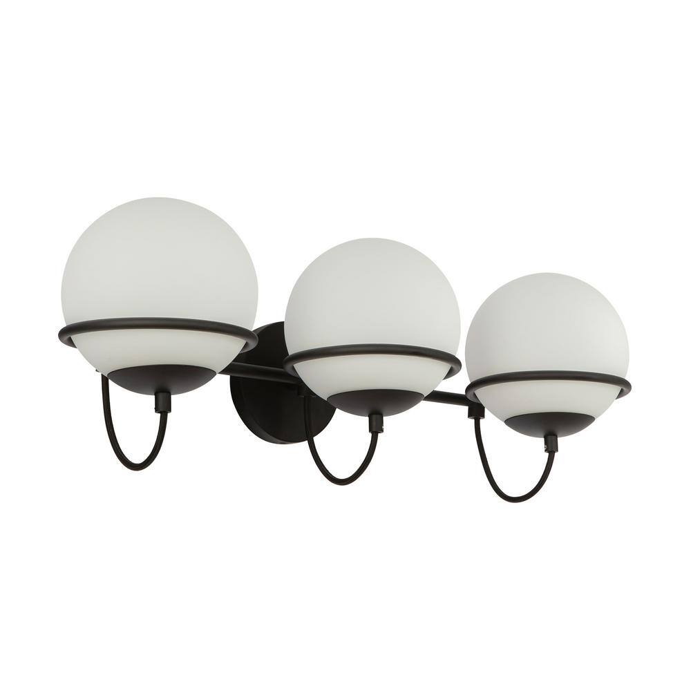 Matte Black and Opal Glass 3-Light Vanity Fixture