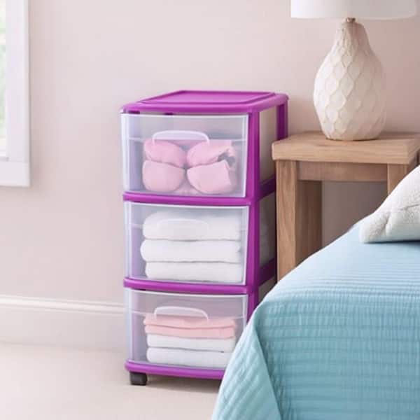 HOMZ Plastic 3 Drawer Medium Storage Container Tower, Clear