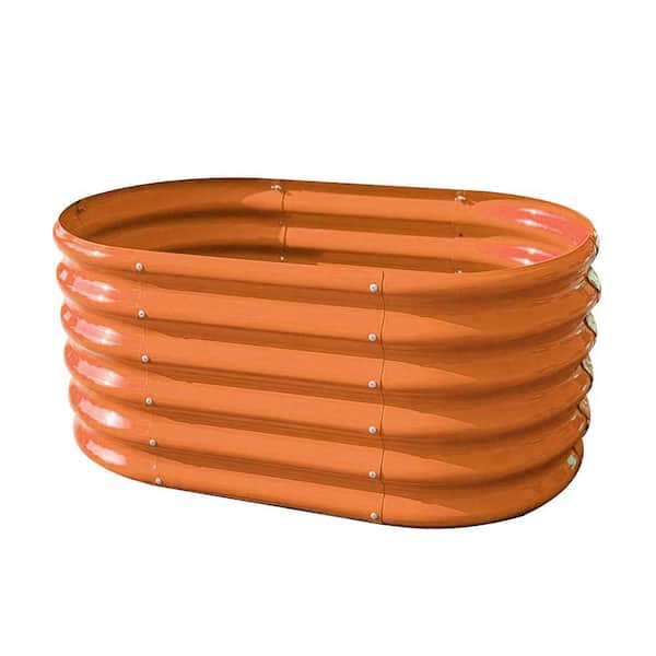 JUJABU 3-Pack 40 in. x 24 in. x 18 in. Peach Orange Galvanized Steel and Metal Outdoor Oval Round Easy Setup Planter Box
