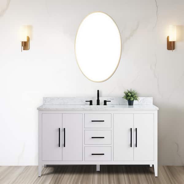 Vanity Art 60 in. W x 22 in. D x 34 in. H Single Sink Bathroom Vanity Cabinet in White with Engineered Marble Top in White