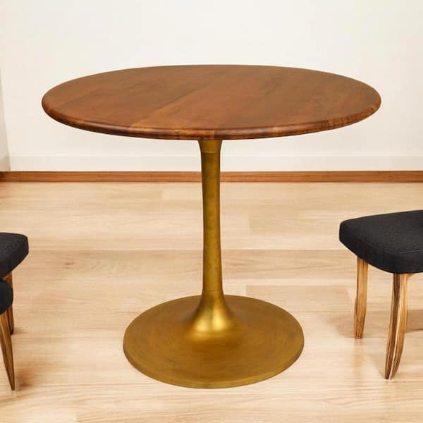Brown Wood 36 in. Pedestal Dining Table Seats 4