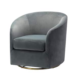 Estefan Grey Comfy Velvet Swivel Barrel Chair with Metal Base
