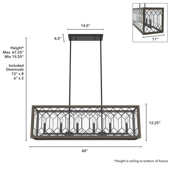 Hunter Chevron 6-Light Rustic Iron Billiard Chandelier with Clear Seeded Glass Shade