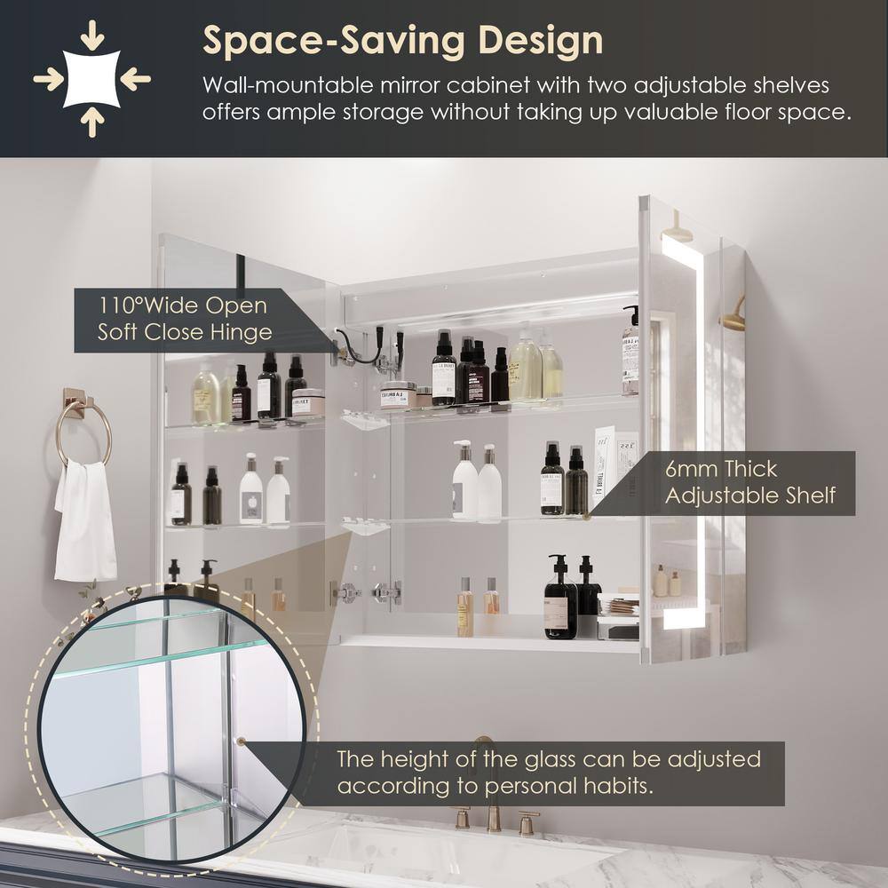 Modern Frameless Silver Glass LED Lighted Bathroom Medicine Cabinet