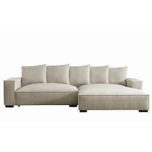 US Pride's Collection107 in. Arm Velvet L Shaped Leather Modern Luxe Feather Sectional Sofa in. Ivory