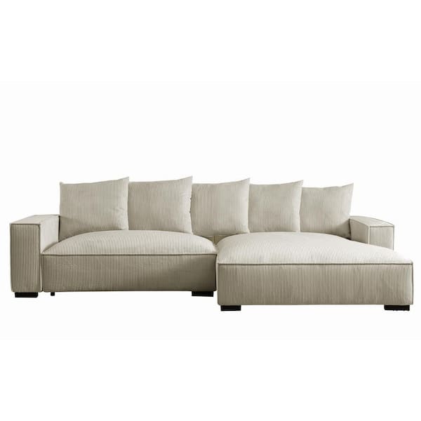 US Pride Furniture US Pride's Collection 107 in. Arm Velvet L Shaped Leather Modern Luxe Feather Sectional Sofa in Ivory