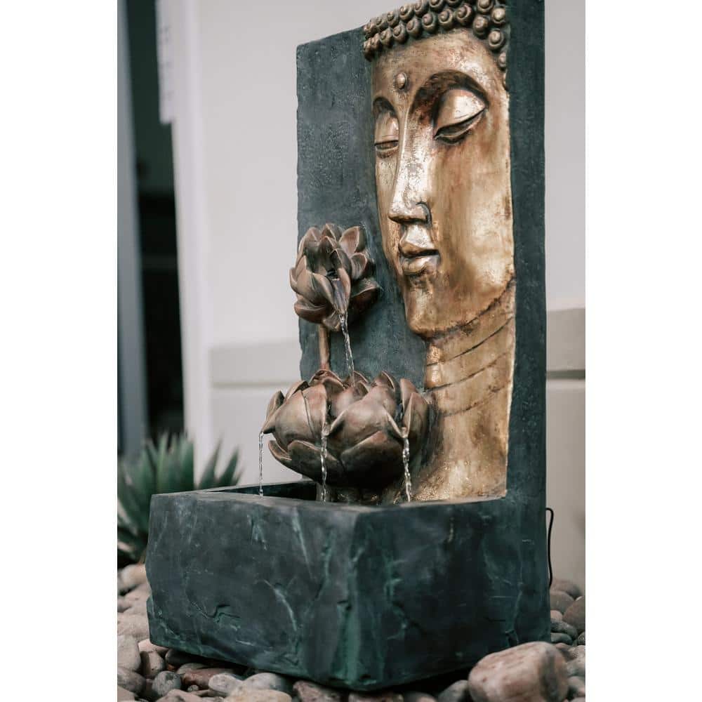 Bronze and Natural Grey Zen Lotus Water Fountain with LED Light