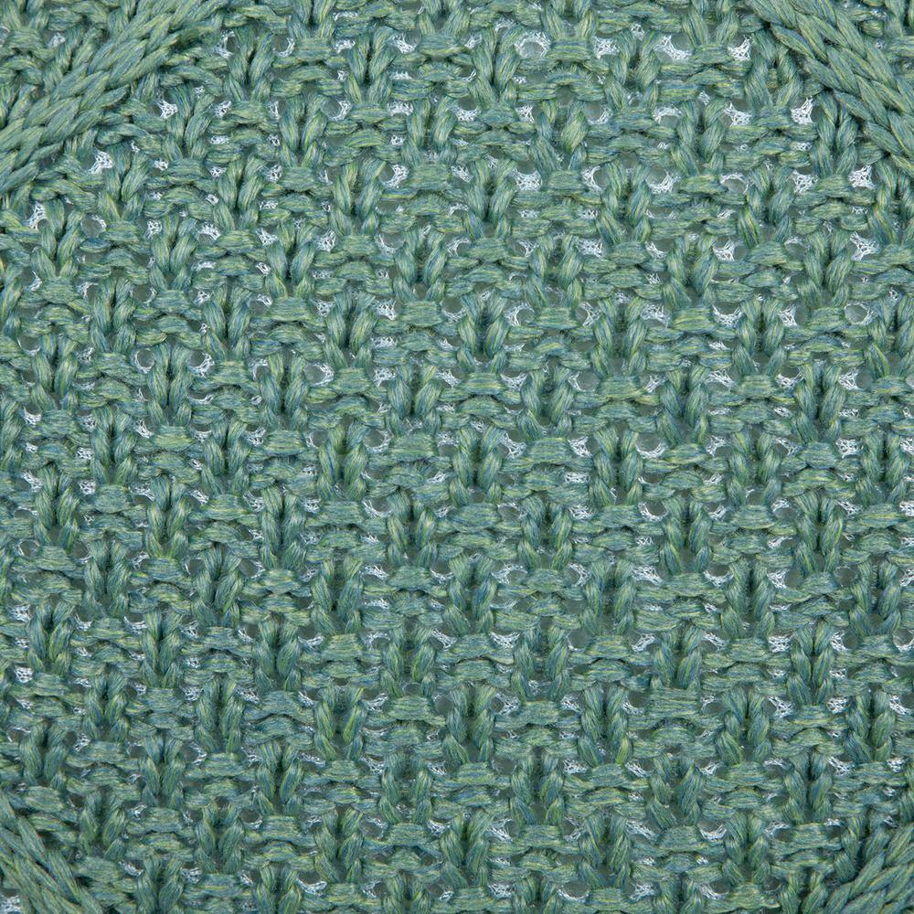 Green Knitted Round Pouf Ottoman with Polyurethane Foam