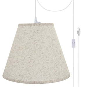 1-Light White Plug-in Swag Pendant with Flaxen Hardback Empire Fabric Shade