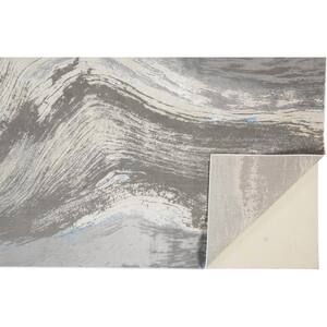 7 X 10 Gray Ivory and Blue Abstract Area Rug