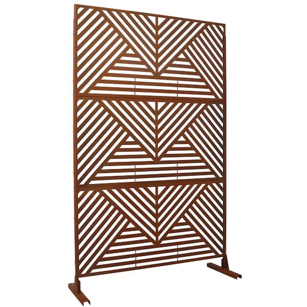Unbranded 6.3 ft. H x 4 ft. W Rust Red Metal Outdoor Privacy Fence Decorative Screen Panel Freestanding Garden Fence Panel