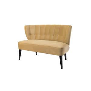 Becca 52 in. Gold Channel Button Tufted Velvet 2-Seater Armless Settee with Wood Legs
