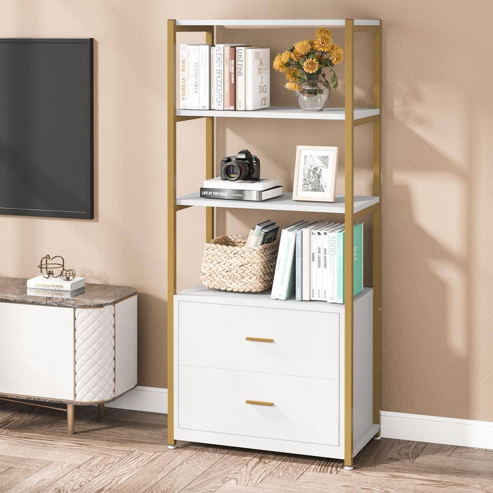 White and Gold 4-Tier Baker's Rack with Drawers